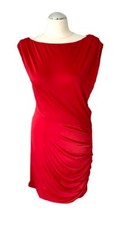 HALSTON HERITAGE DRESS ASYMETRICAL GREEK GODDESS RED  DRAPED PLEATED JERSEY  4