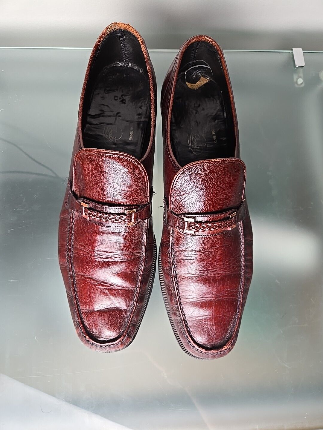 Florsheim Oxblood Vintage Loafers Weave Leather S… - image 8