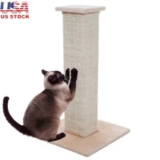 27.75" Indoor Cat Scratching Post Durable Sisal Burlap Carpet Base Healthy Claws