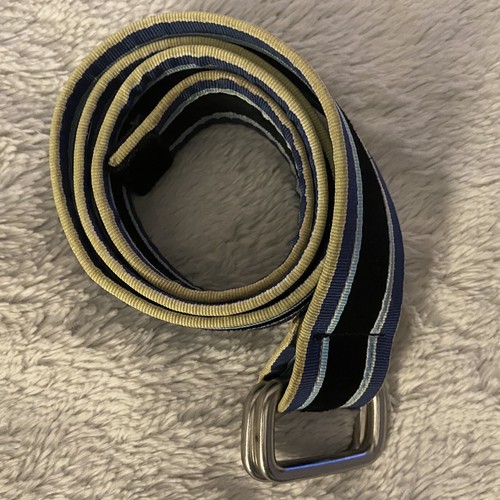 Banana Republic Belt 38” Woven Striped Blue Black Heavy Brass Buckle Preppy EUC - Picture 5 of 8