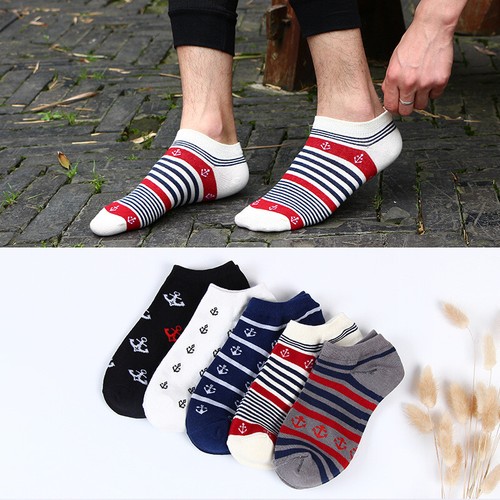 5 pares de calcetines mocasines antideslizantes invisibles de algodón a rayas lisas de corte bajo para hombre - Imagen 30 de 35