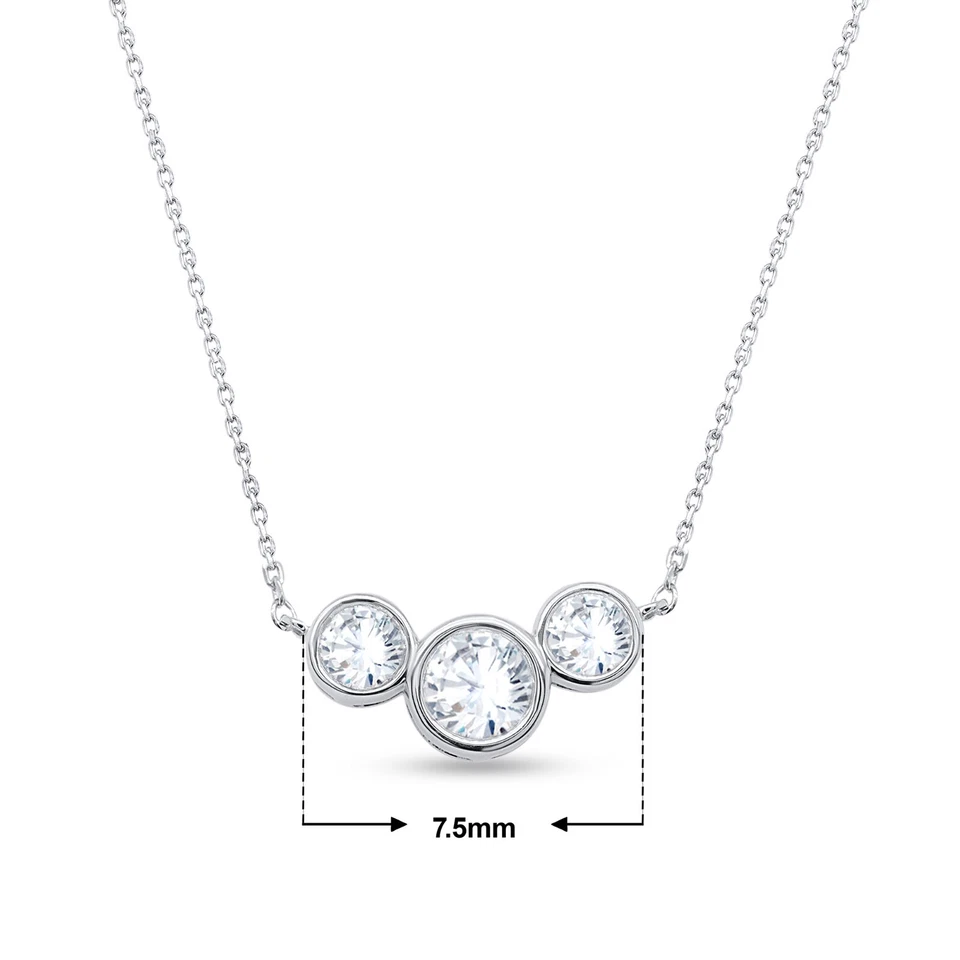 Conjunto de bisel de diamantes cultivados en laboratorio de 1,05 quilates colgante de 3 piedras cadena de oro blanco de 14 k de 18" Foto 4 de 4