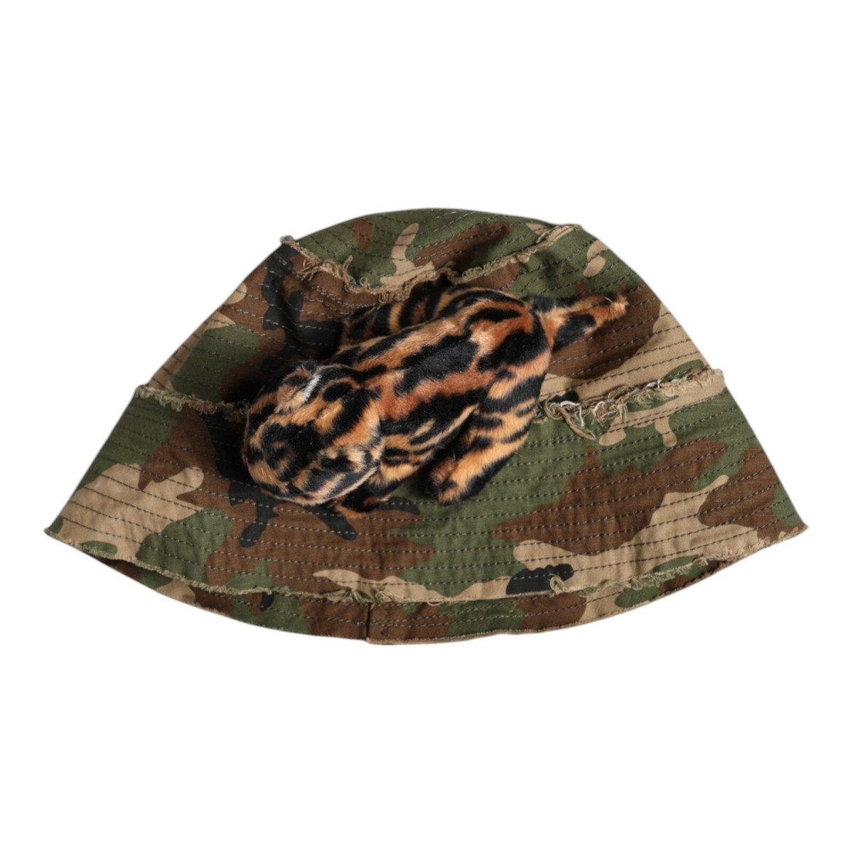 DOLCE & GABBANA Hat Multicolor Leopard Embellish Wide Brim 