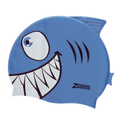 Zoggs Badekappe Junior Silikon Bademütze blau Hai Figur robust Pool