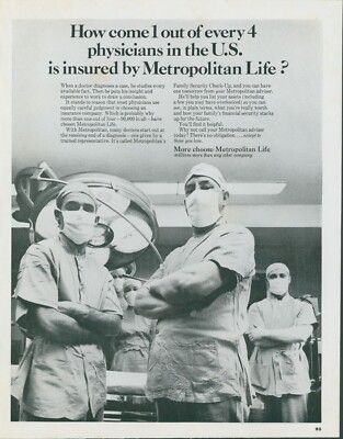 1966 Metropolitan Life Physicians Operating Room Doctor Choice Check Up Ad SP23