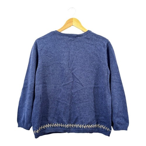 Eddie Bauer Floral Embroidered Navy Blue Button-Up Cardigan L Cottagecore Boho - Picture 14 of 14