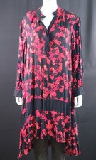 And/Or Black Red Floral Asymmetrical Hem Day Dress Size Small (S) 100% Viscose