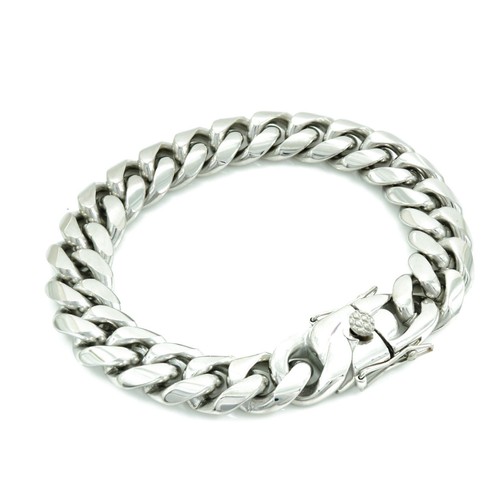 Pulsera de cadena cubana con acabado plateado apretada Miami con cierre triple caja 14 mm - Imagen 4 de 5