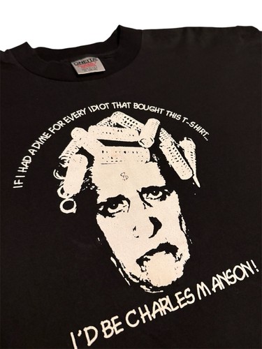 Vtg 90s Charles Manson Charlie Don’t Surf Don’t Give A Dime To Crime Size XL