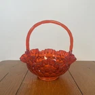 Vintage Fenton Orange Thumbprint Basket Glass 8” Tall