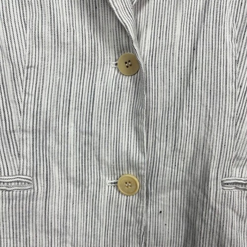Theory Linen Blend Striped Blazer Size 4 Ivory Beige Navy Twill Minimalist Luxe - Picture 6 of 17