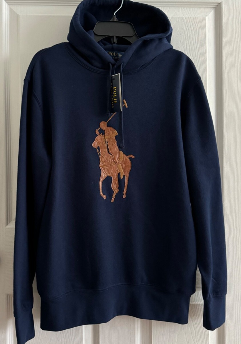 ★★POLO RALPH LAUREN★★ Long sleeve sweatshirt hoodie navy NWT-POLO RALPH LAUREN Men's “LEATHER BIG PONY” Cruise Navy