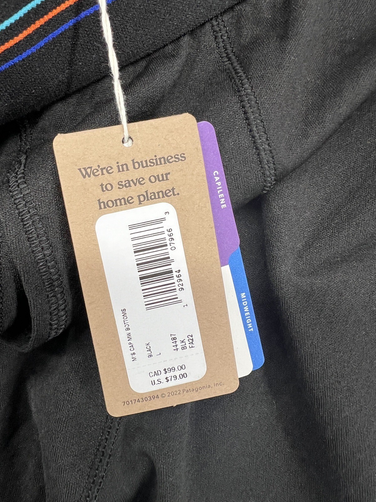 Patagonia Capilene Midweight Base Layer Bottoms Mens L Black Polyester