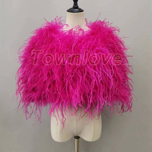 Women's Real Ostrich Feather Fur Shawl Fluffy Real Fur Poncho Wedding Bride Cape - Picture 5 of 54