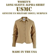 SHIRT WOMEN'S USMC KHAKI LONG SLEEVE SERVICE DRESS A B ALPHA UNIFORM SELECT SIZE