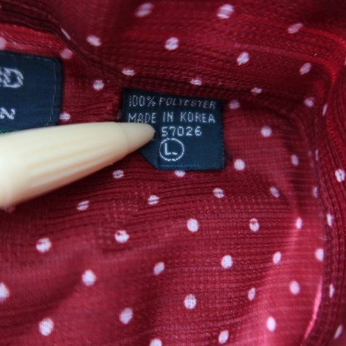 Vintage 70s Polka Dot Men's Short Sleeve Button Up Shirt Size Large L Red Haband - Picture 11 of 14