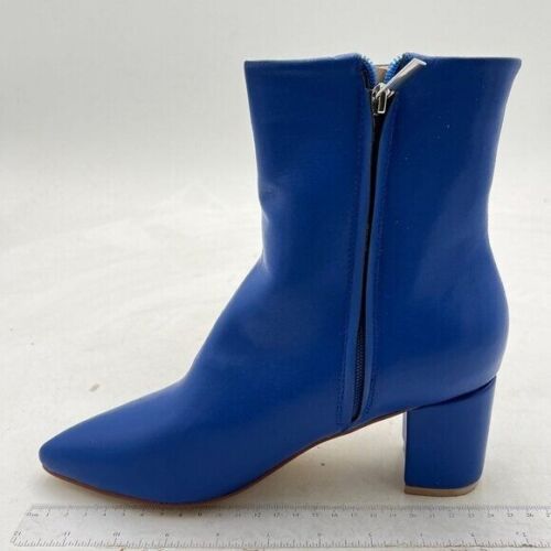 Blue Women Dressy Pointed Toe Ankle Boots Chunky Block Heels Side Zipper Booties