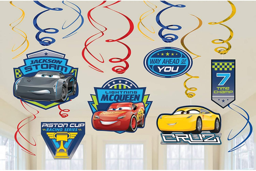 Cars 3 Swirl Value Pack Hanging Decorations - 5" & 7" Swirls (Pack of 12) - Mult