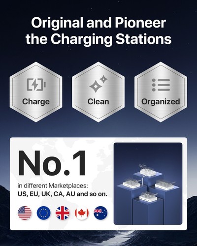 SOOPII Charging Station for Multiple Devices, 4-Port Charger Station with cables - Photo 2 sur 12
