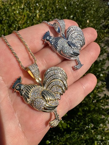 MOISSANIT echt massiv 925 Silber/vergoldet Eishahn Gallo Anhänger Halskette - Bild 16 von 24