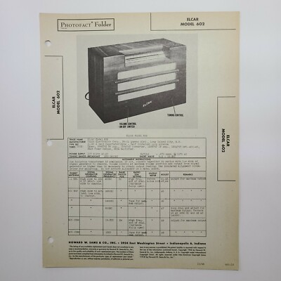SAMS PHOTOFACT SERVICE MANUAL 5-19 ELCAR RADIO MODEL 602