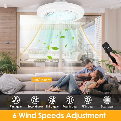 Modern Ceiling Fans with 3-Color LED Light Fan remote Round Pendant Fan Lamp NEW - Picture 5 of 14