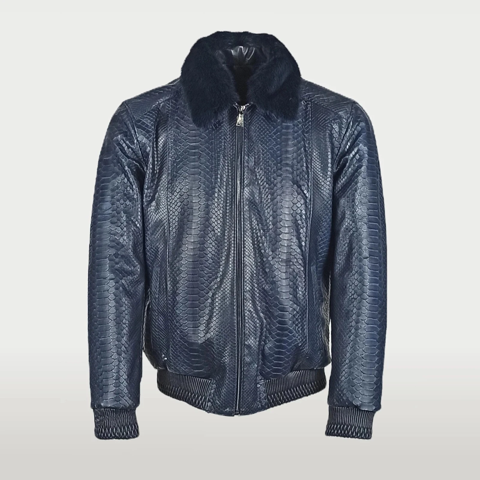 Men’s Leather Jacket Black Python Embossed Fur Removable Collar Luxury Jacket
Opens in a new window 