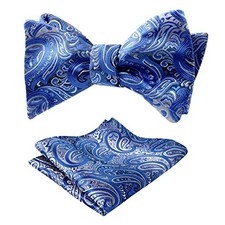 Mens 2pcs UNTIED Gradient Paisley Self Bow Tie 4" L 2.5" W 043-royal Blue