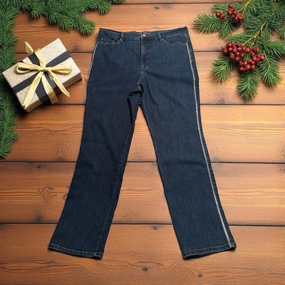 Gloria Vanderbilt AMANDA SLIM Denim Jeans Womens 18 SPARKLING SIDES Straight