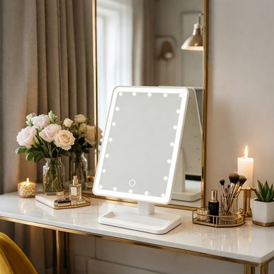 LED Makeup Mirror with Bluetooth Touch Control Speaker Storage Base 7.28''x11.22''