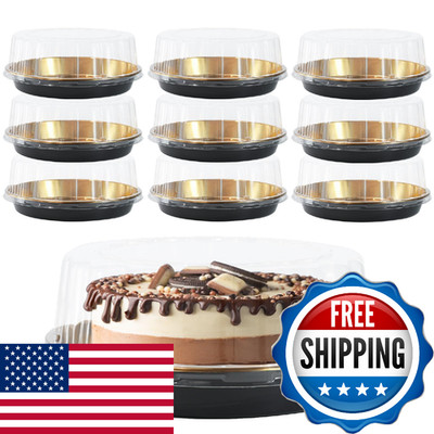 FEOOWV 10inch Round Clear +Gold Cake Carriers for Transport Plastic Cake Contain