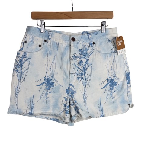Bill Blass, New Bill Blass Vintage Floral/Butterfly Print Hi Rise Shorts size 10 Blue/White