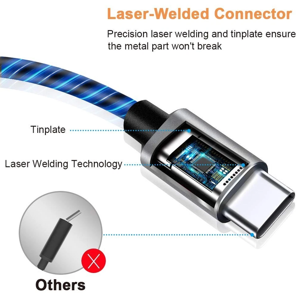 Durable LED USB Type C Cable 3A Fast Charging - 3 ft for LG, Samsung Devices - Imagem 4 de 4