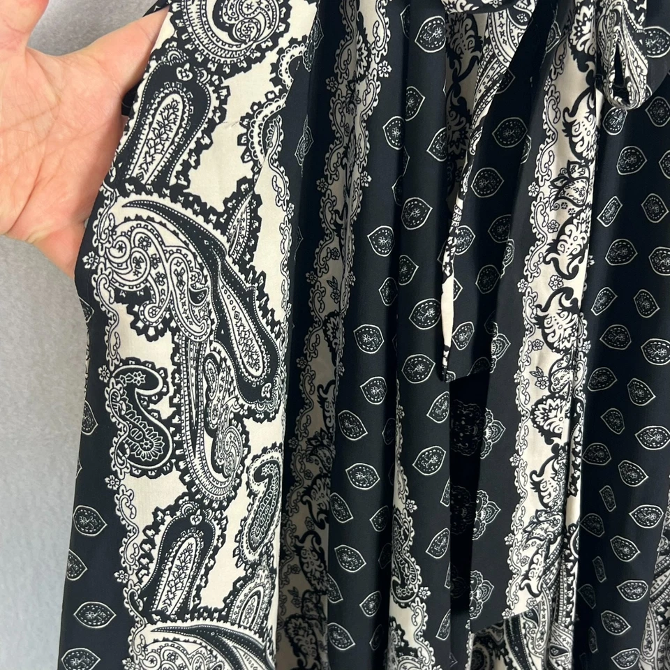 Cleo Apparel Palazzo Pants Women's One Size Plus Belted Black White Paisley - Image 4 of 4