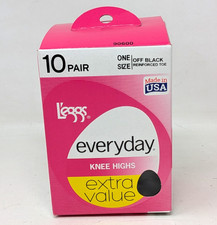 L'eggs Everyday Knee Highs One Size 10 Pair Off Black Reinforced Toe Pantyhose