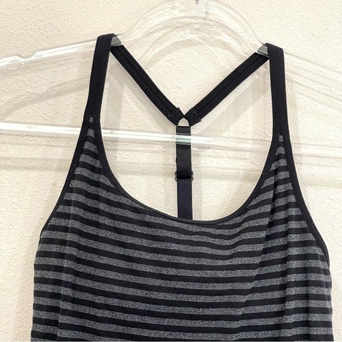 Athleta Up Tempo Black Gray Striped Adjustable Y Back Tank Top - Medium - Picture 4 of 11