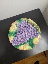 Fitz and Floyd majolica grape plate 10” 3D glazed decorative