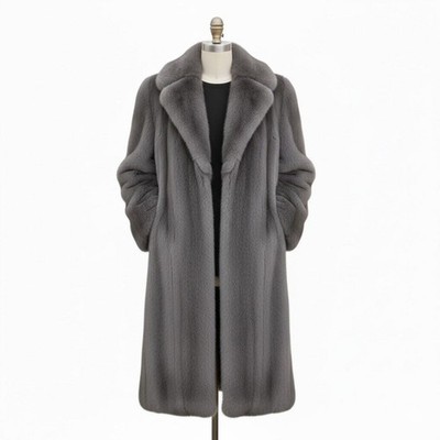 Men's Grey Faux Fur Long Coat, Vintage Style Winter Overcoat