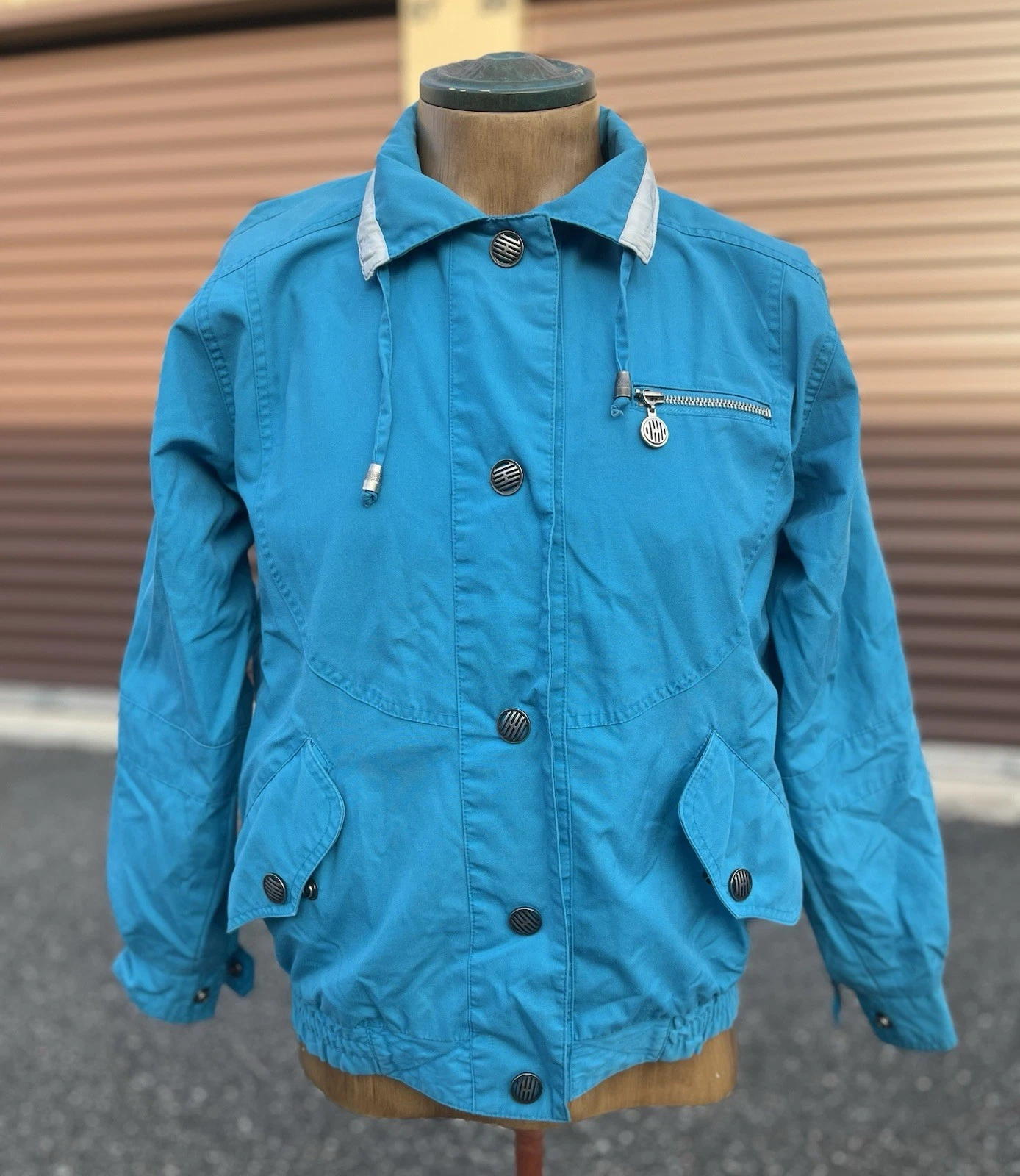Vtg CS Essentials Blue Windbreaker Jacket Size L 80s 90s Retro Streetwear