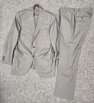 Corneliani SAKS Fifth Ave Wool Silk Mohair Striped Suit Blazer and Pants Sz 44L
