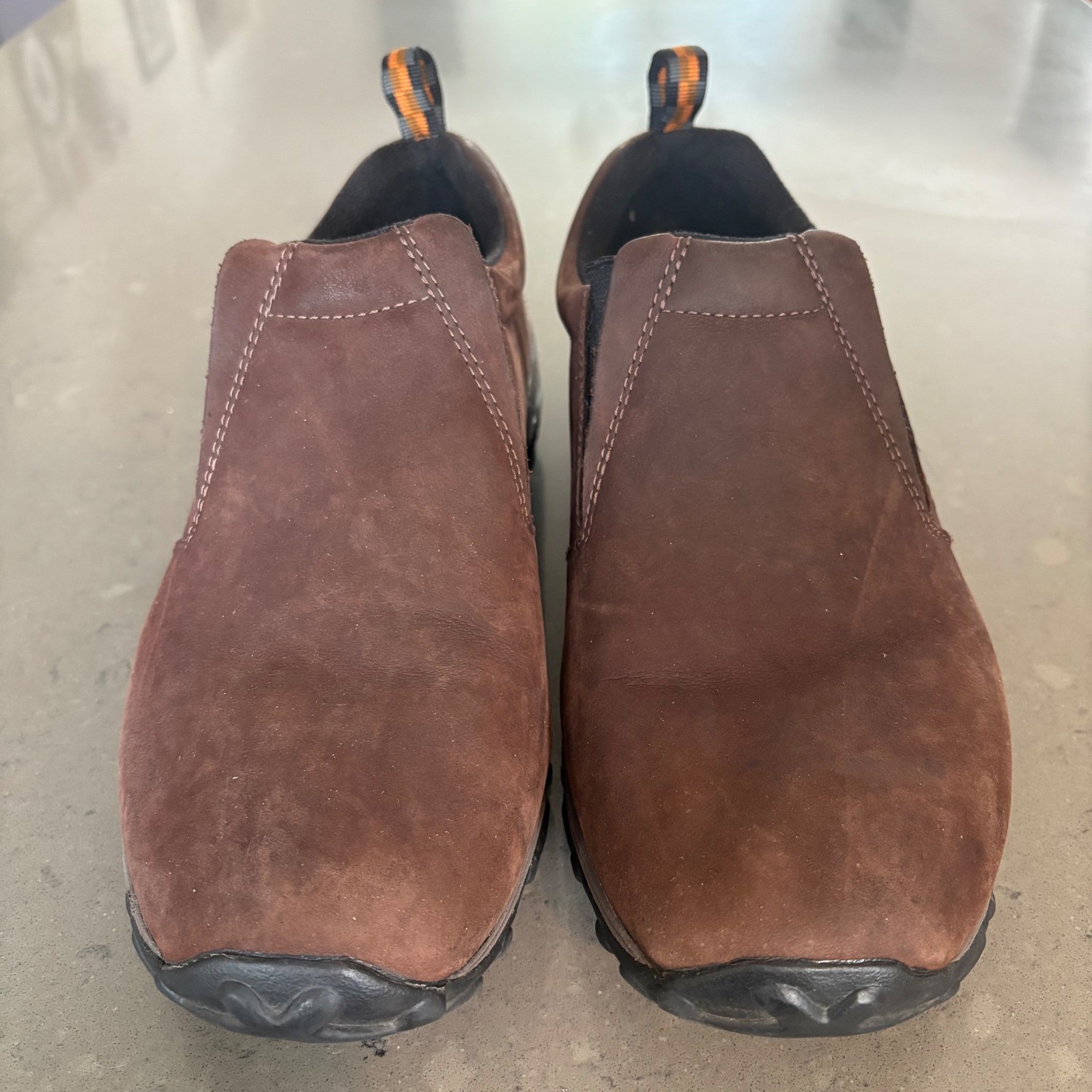 Scarpa Merrell Jungle Moc Nubuck Uomo 13 Pelle Marrone Slip On Lavoro Casual LEGGI