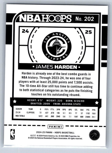 2024-25 Panini Nba Hoops - James Harden #202 - Foto 2 di 2