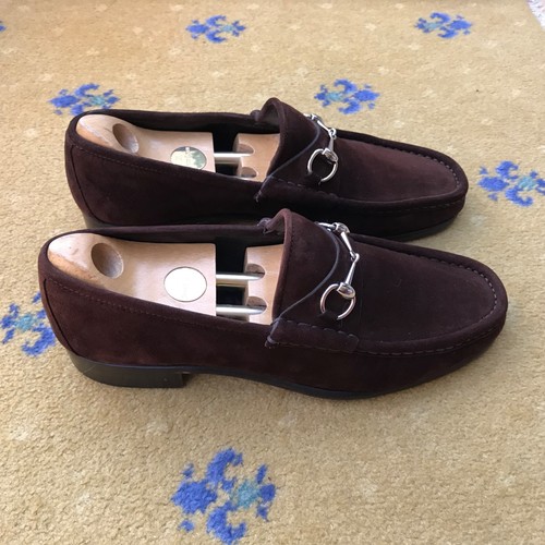 Gucci Loafers Shoes Suede Brown Silver Horsebit Buckle Mens US 11 UK 10.5 44.5 - Picture 5 of 12