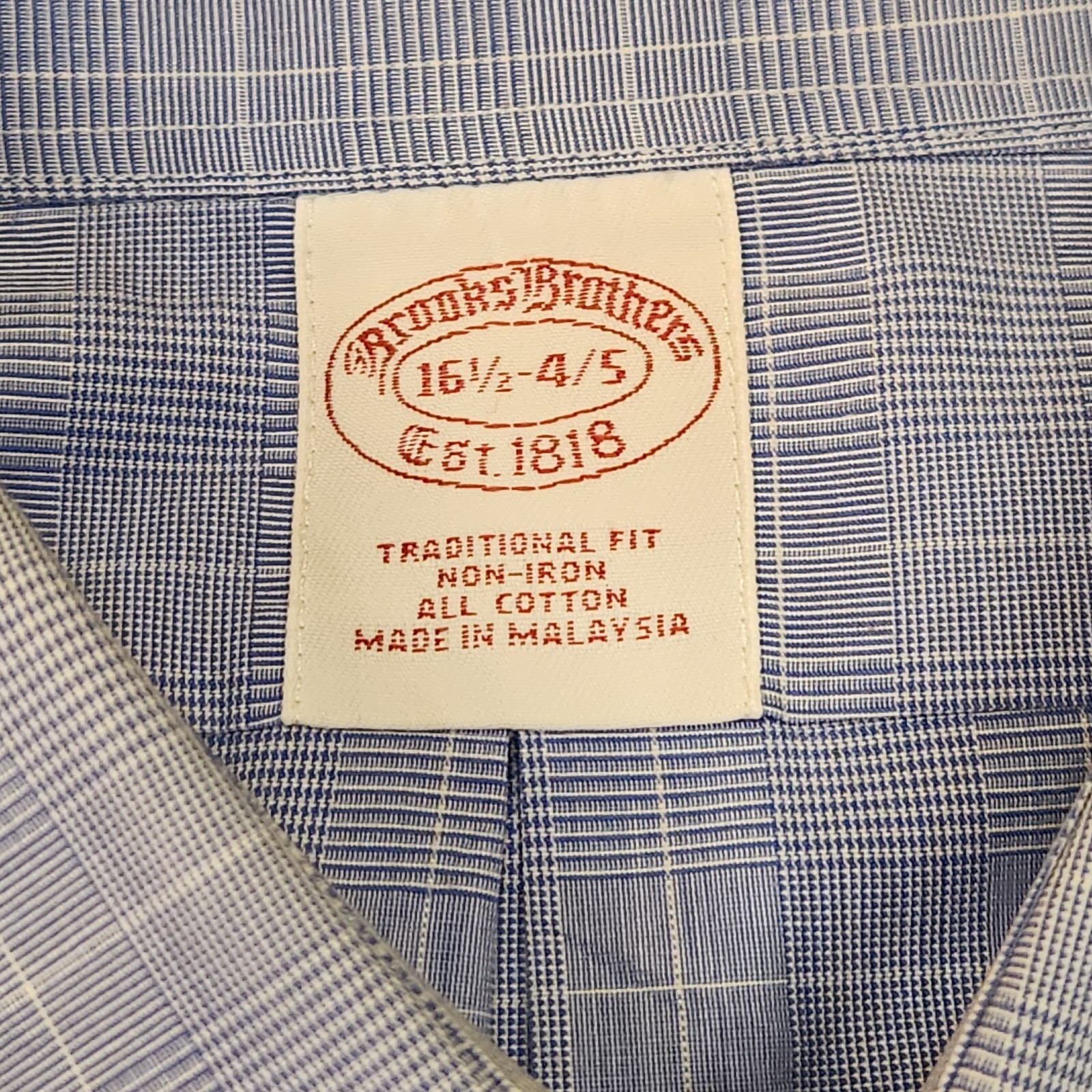 Brooks Brothers Blue Plaid Oxford Dress Shirt Men's 16.5-4/5 Non-Iron Cotton thumbnail 2
