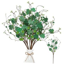 St.Patrick's Day 6 Pcs Shamrock Berry Stems Artificial Wooden Shamrock Flower