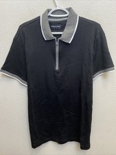 NEW Kenneth Cole Large Men's Zip Up Short Sleeve Polo Shirt Collared Black 49