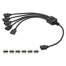 RGB Splitter Cable, 12V 12" 4 Pin 1 to 5 Female to Female, Black