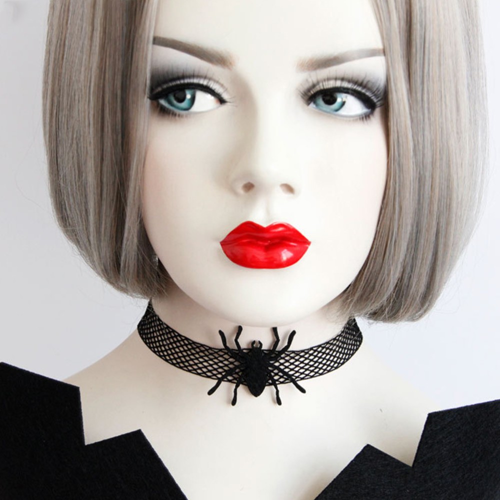 2pcs Halloween Spider Collier Gothic Clicle Chain Collier Decor (noir)