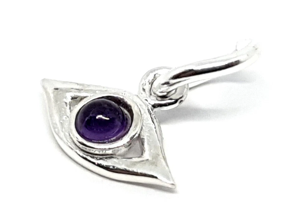 Evil Eye Amethyst Tiny Chain Charm Talisman Protection 925 Silver Devotion Stone - Imagen 3 de 4