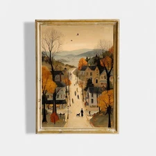 Moody Autumn Poster - Rustic Fall Landscape Wall Art, Whimsical Printable Decor